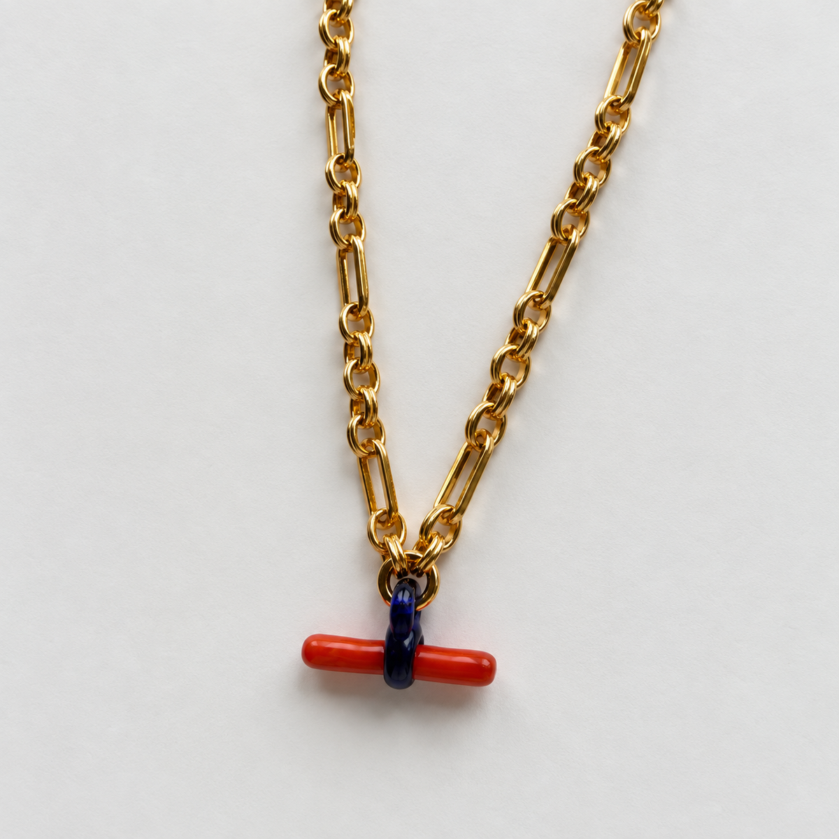 Glass T-Bar Coral & Blue Necklace - 1 IN STOCK