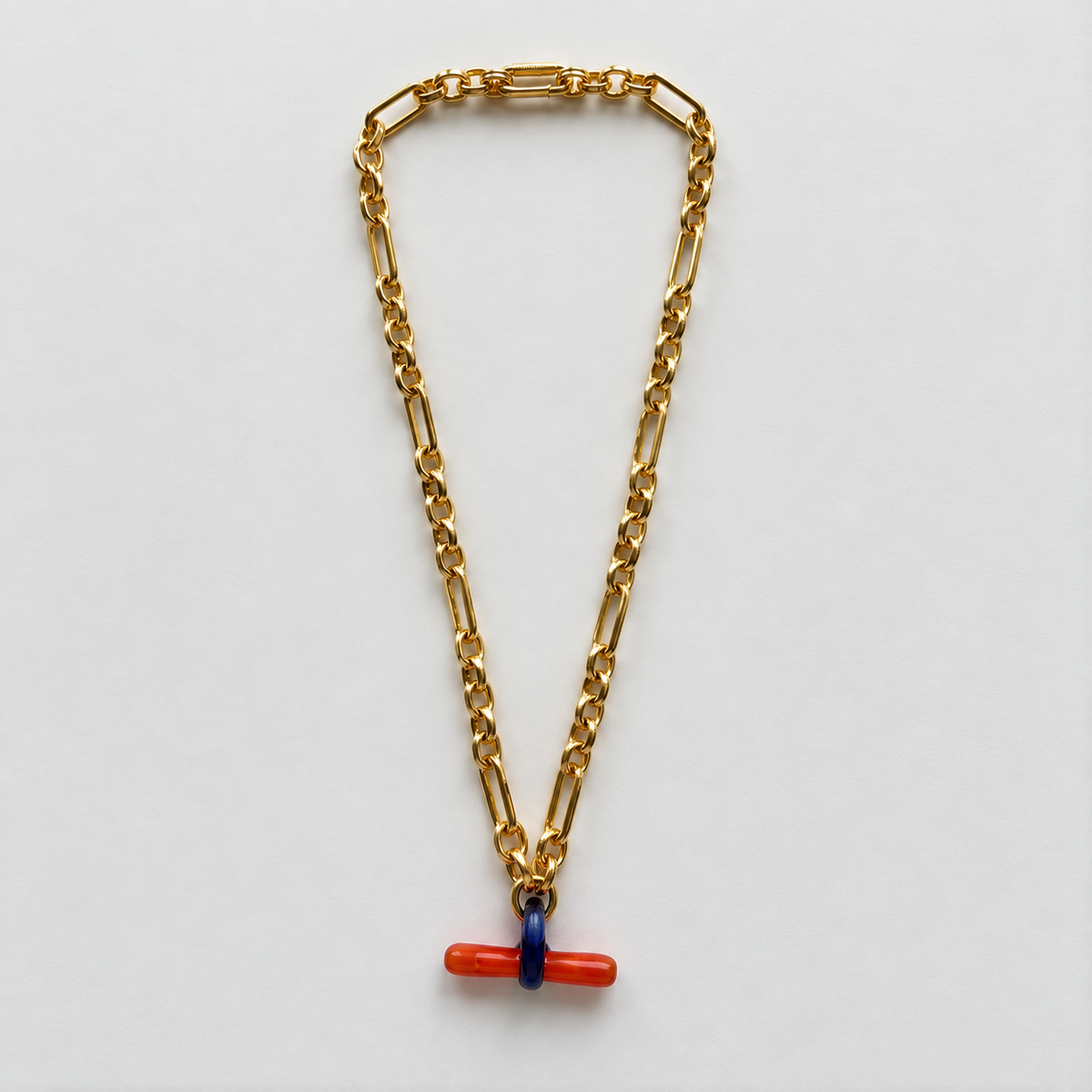Glass T-Bar Coral & Blue Necklace - 1 IN STOCK