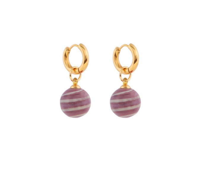 Stripey Bola Purple Glass Earring PAIR