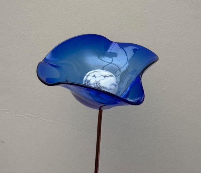 Cobalt Blue Classic Poppy Glass Flower