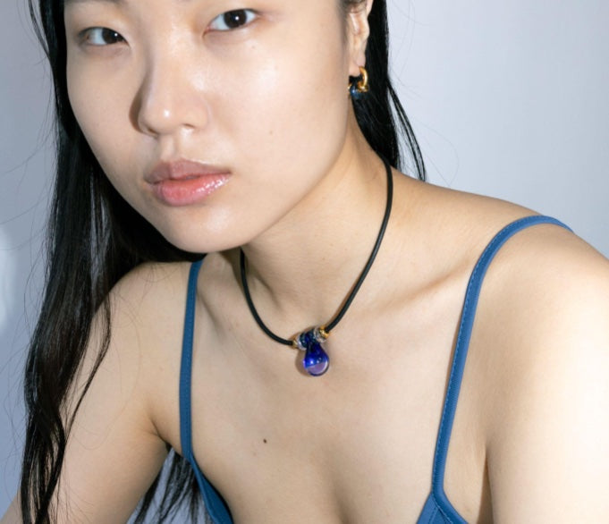 Buoy Blue Leather Cord Necklace