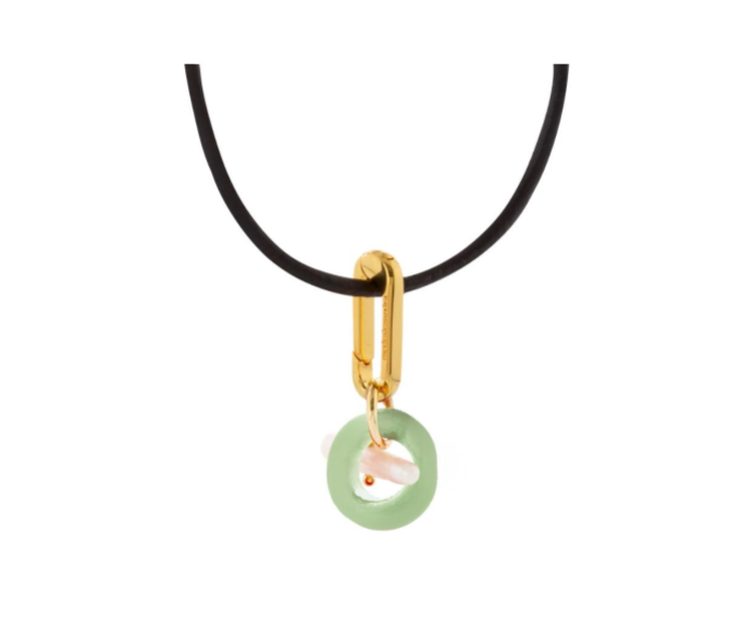 Toggle Link Green Leather Cord Necklace