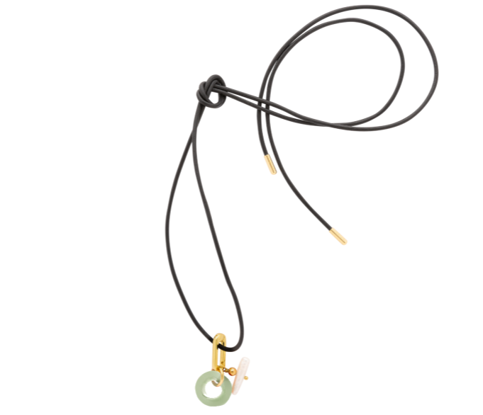 Toggle Link Green Leather Cord Necklace