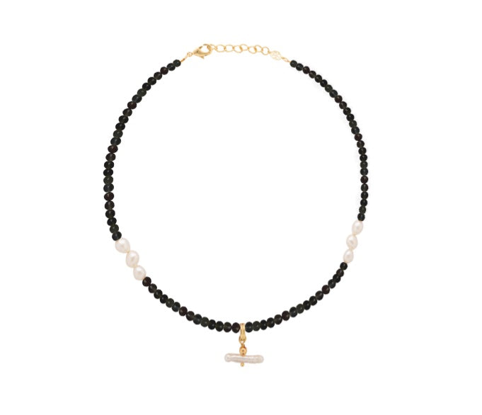 Pearl T Bar and Black Onyx Stone Necklace