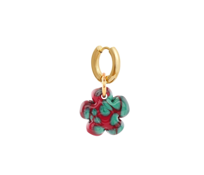 Clover Red & Turquoise Glass Earring
