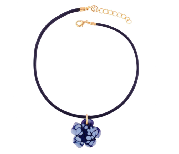 Clover Blue Leather Cord Necklace
