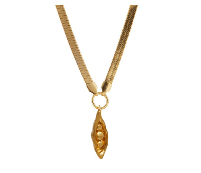 Gold Pea in a Pod & Snake Chain Necklace