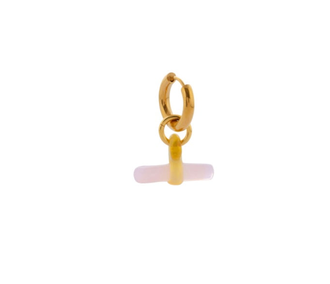 Glass T Bar Pink & Yellow Earring