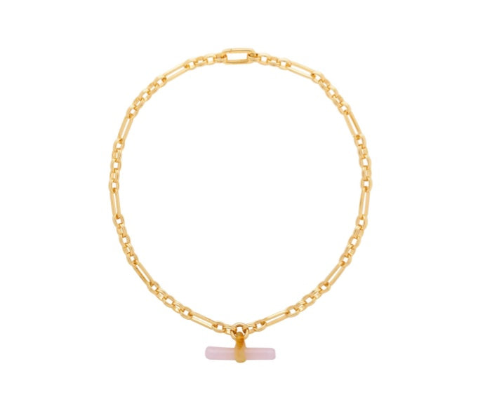 Glass T Bar Mixed Chain Pink & Yellow Necklace