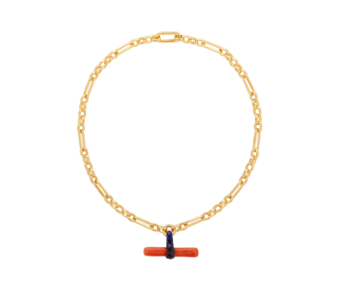 Glass T-Bar Mixed Chain Coral & Blue Necklace