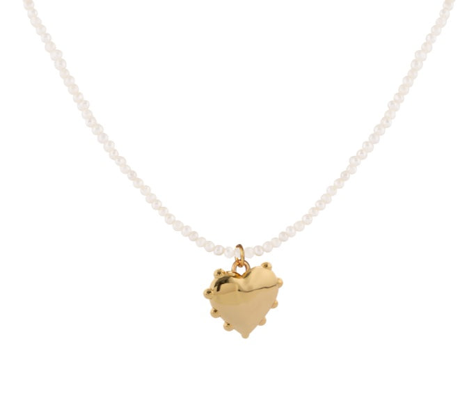 Milagros Heart Pearl Chain Necklace