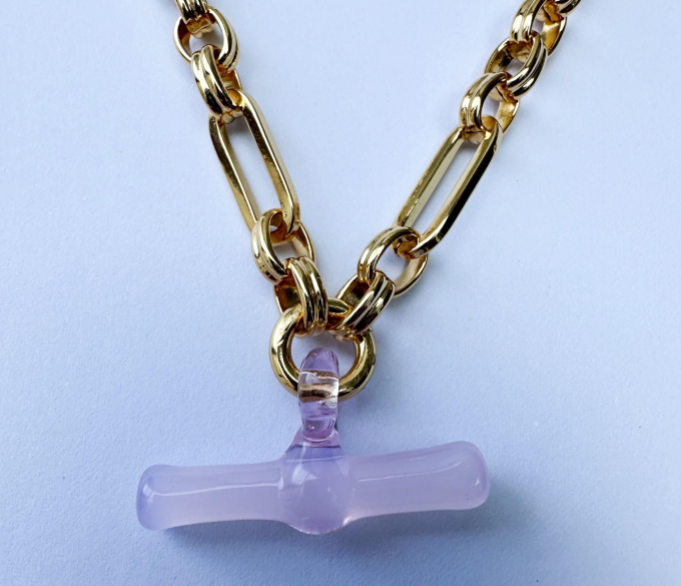 Glass T-Bar Mixed Chain Pink Necklace -SAMPLE