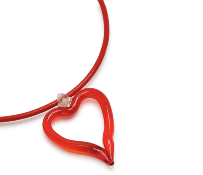 XL Heart of Glass Red Leather Cord Necklace - 1 SAMPLE in stock