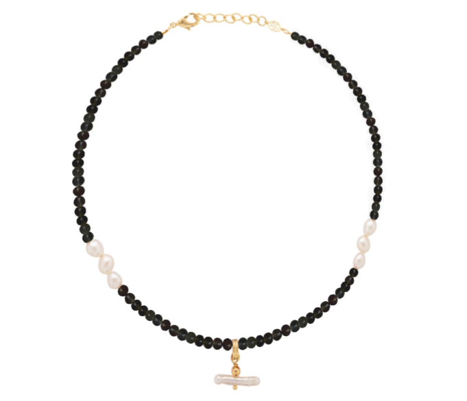 Pearl T Bar and Black Onyx Stone Necklace