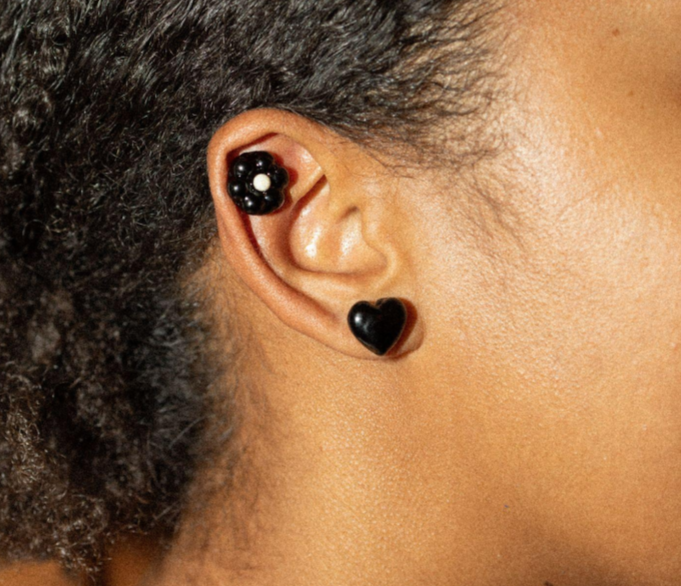 Love Black Glass Stud Earring
