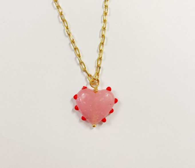Pink Milagros Heart & Link Chain Necklace- SAMPLE