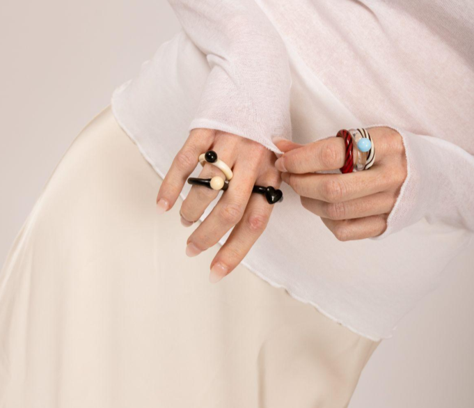 Bolita Ivory & Black Glass Ring