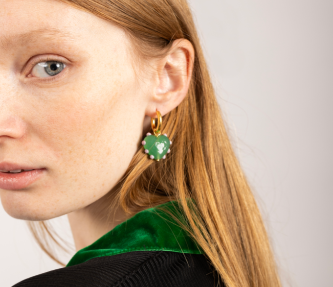 Milagros Heart Jade Green Earring