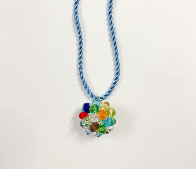 Flori Multi Glass & Blue SiIk Cord Necklace-  SAMPLE