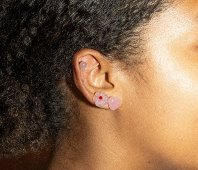 Love Pink Glass Stud Earring
