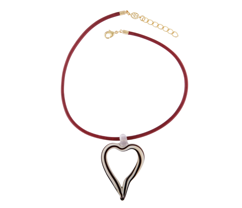 XL Heart of Glass Striped & Leather Cord Necklace