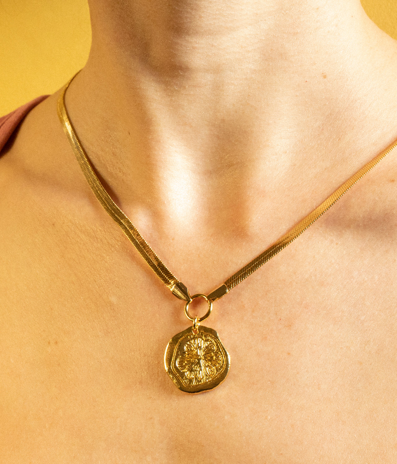 Gold Lemon Slice & Snake Chain Necklace