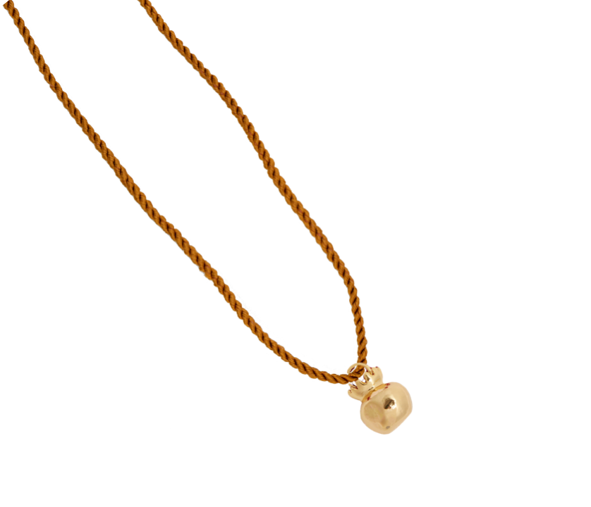 Gold Pomegranate & Silk Cord Necklace