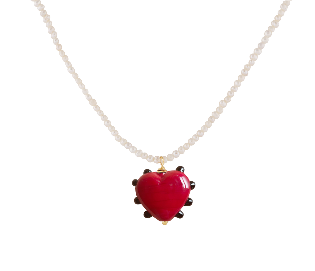 Glass Milagros Heart & Pearl Necklace