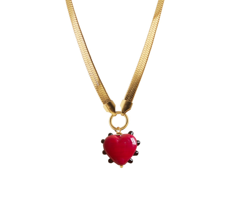 Milagros Heart & Snake Chain Necklace