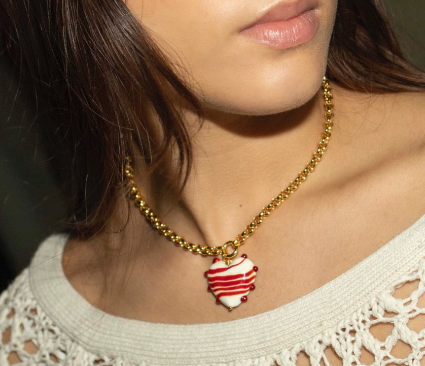 XL Milagros Heart Red & Ivory Belcher Chain Necklace