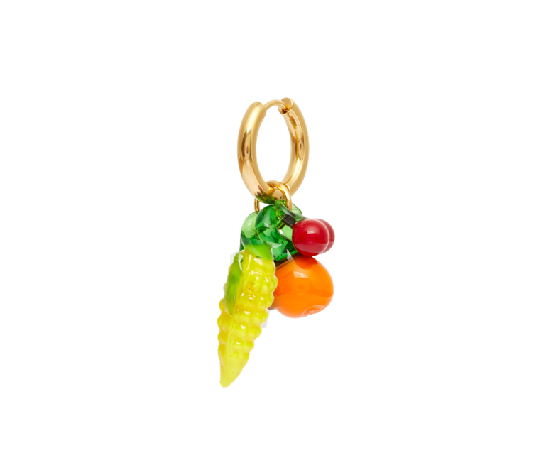 Triple Grocery Corn, Orange, Cherry Glass Earring