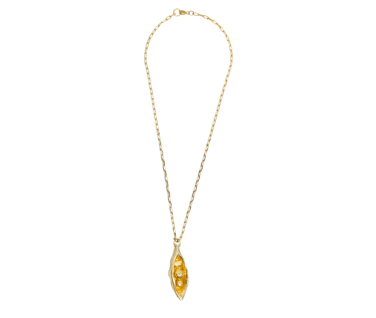 Gold Pea in a Pod & Link Chain Necklace