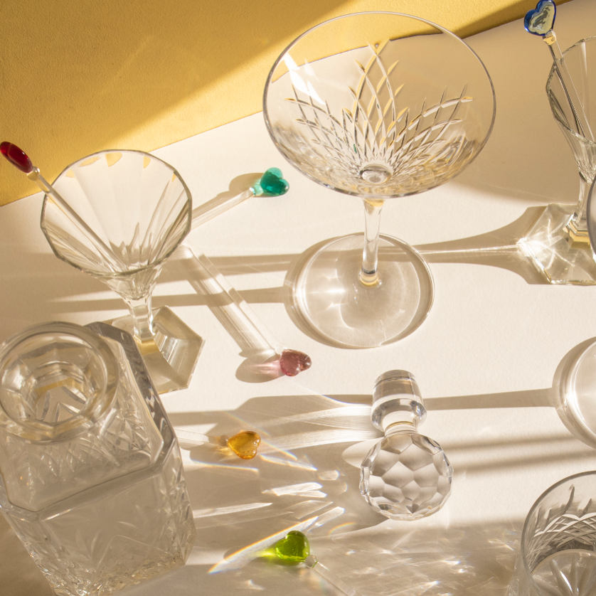 Cocktail & Nibble Murano Glass Sticks - Hearts