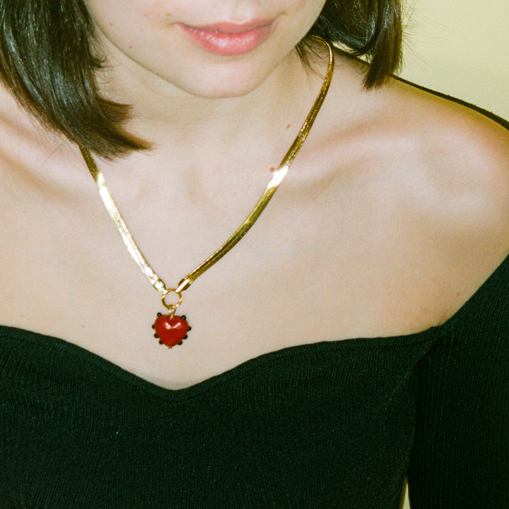 Milagros Heart & Snake Chain Necklace