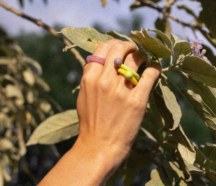 Bolita Combo Yellow & Lime Glass Ring