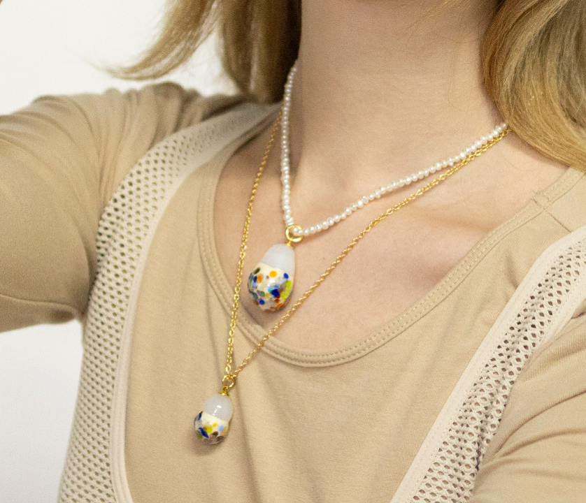 XS Zero Waste Glass Baroque Pearl Chain Necklace