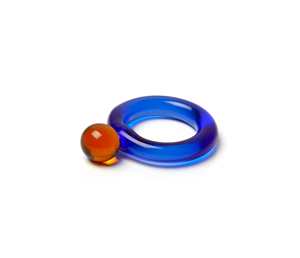 Bolita Combo Blue & Amber Glass Ring