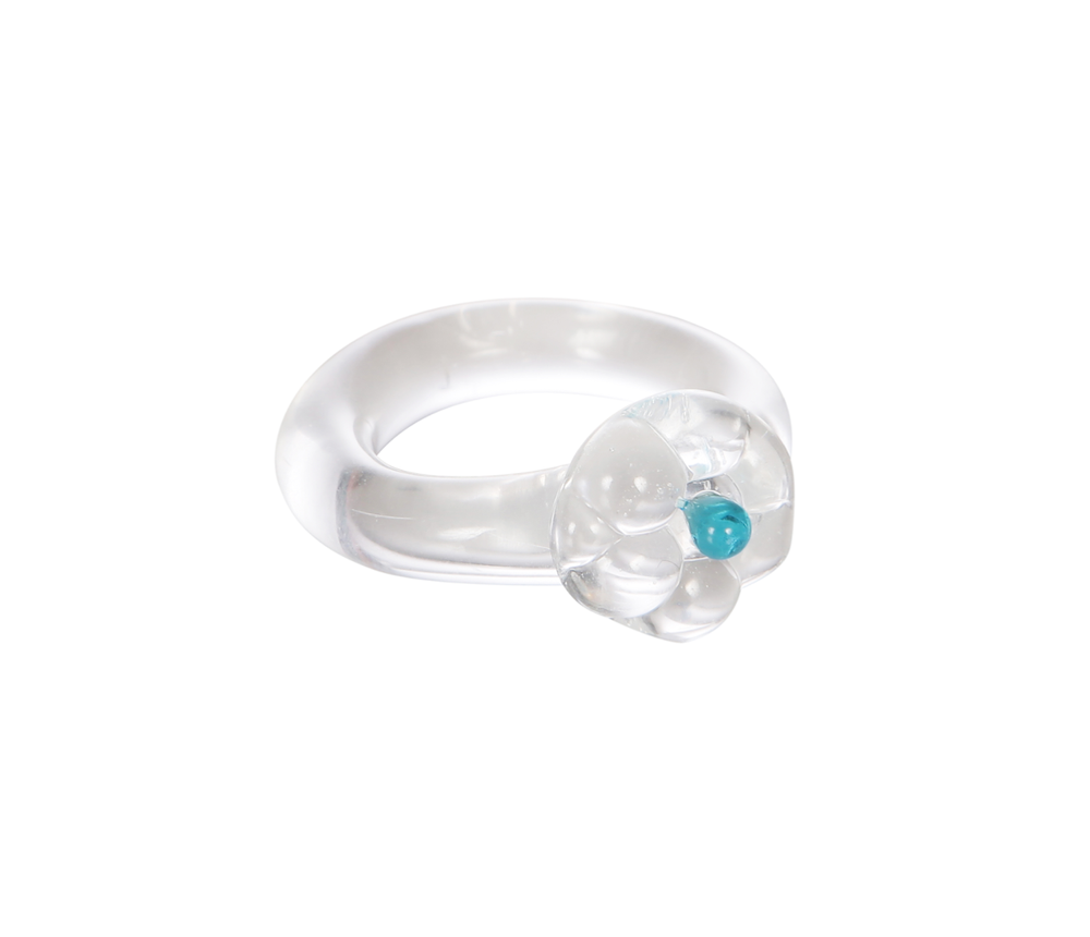 Daisy Clear & Blue Dot Glass Ring