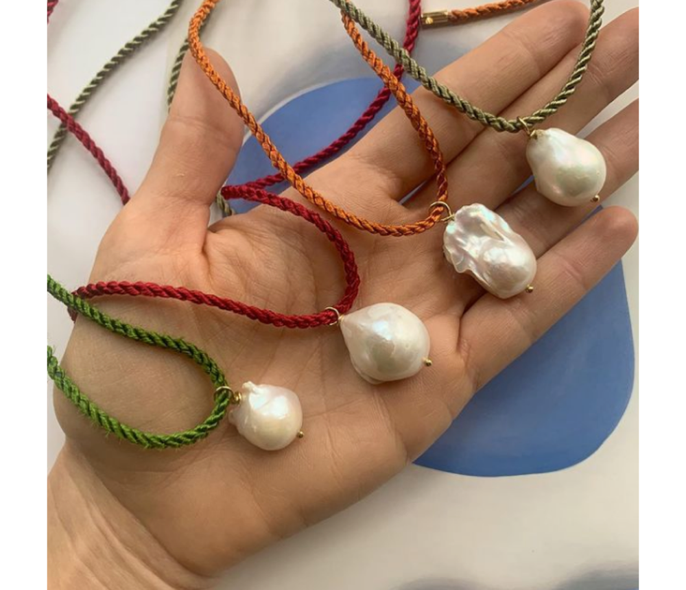 Baroque Pearl & Silk Cord Necklace