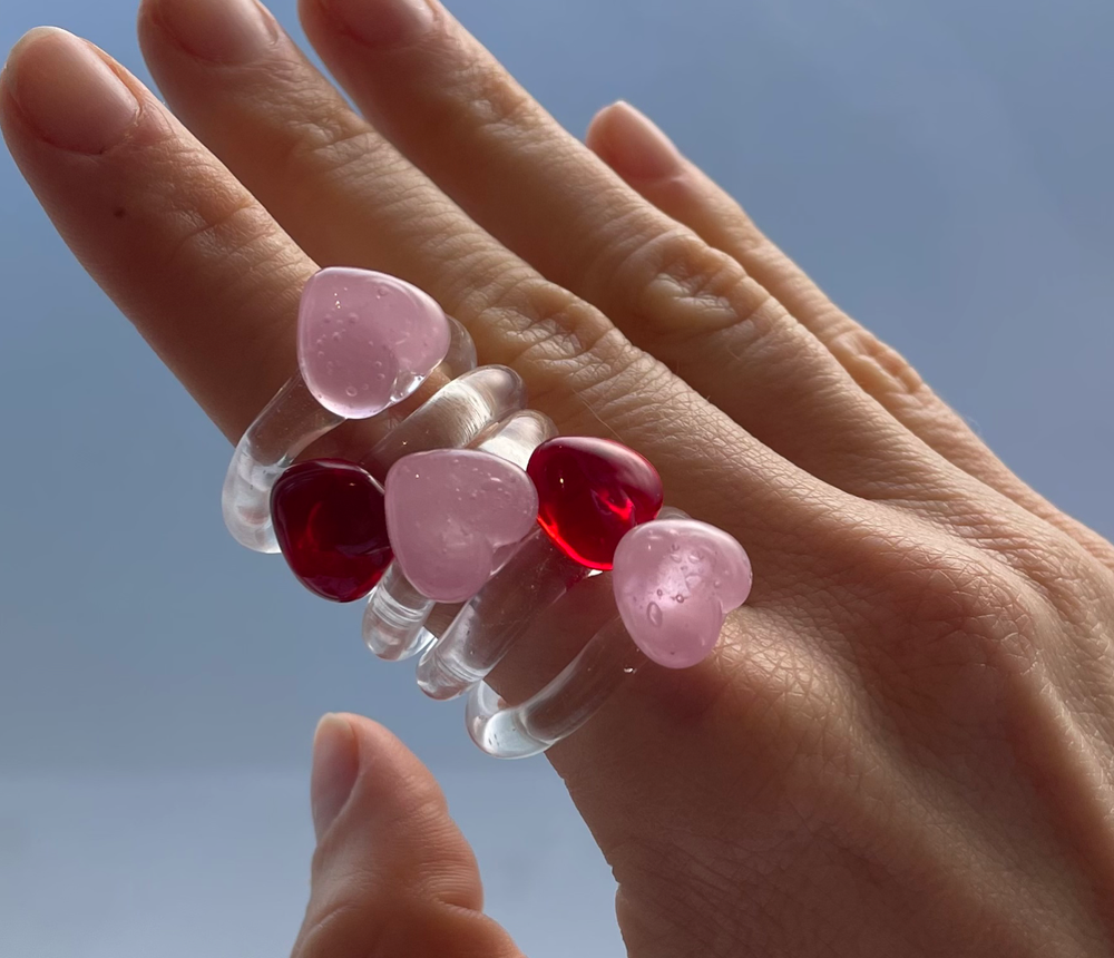 Love See Through Pink Glass Ring