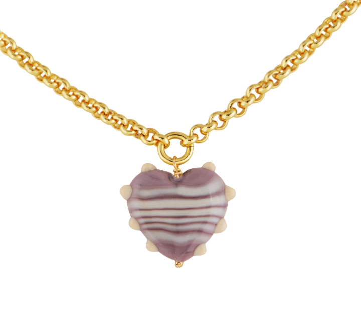 XL Milagros Heart Purple & Ivory Belcher Chain Necklace