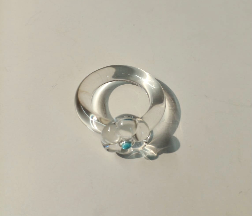 Daisy Clear & Blue Dot Glass Ring